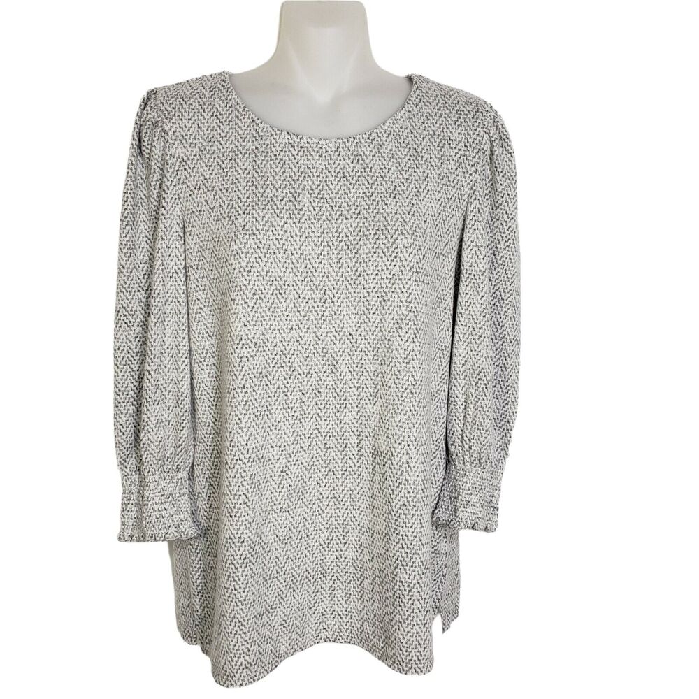 Peyton Primrose Womens Sweater Small Gray 3/4 Sleeve Pullover Scoop Neck Ruffles
